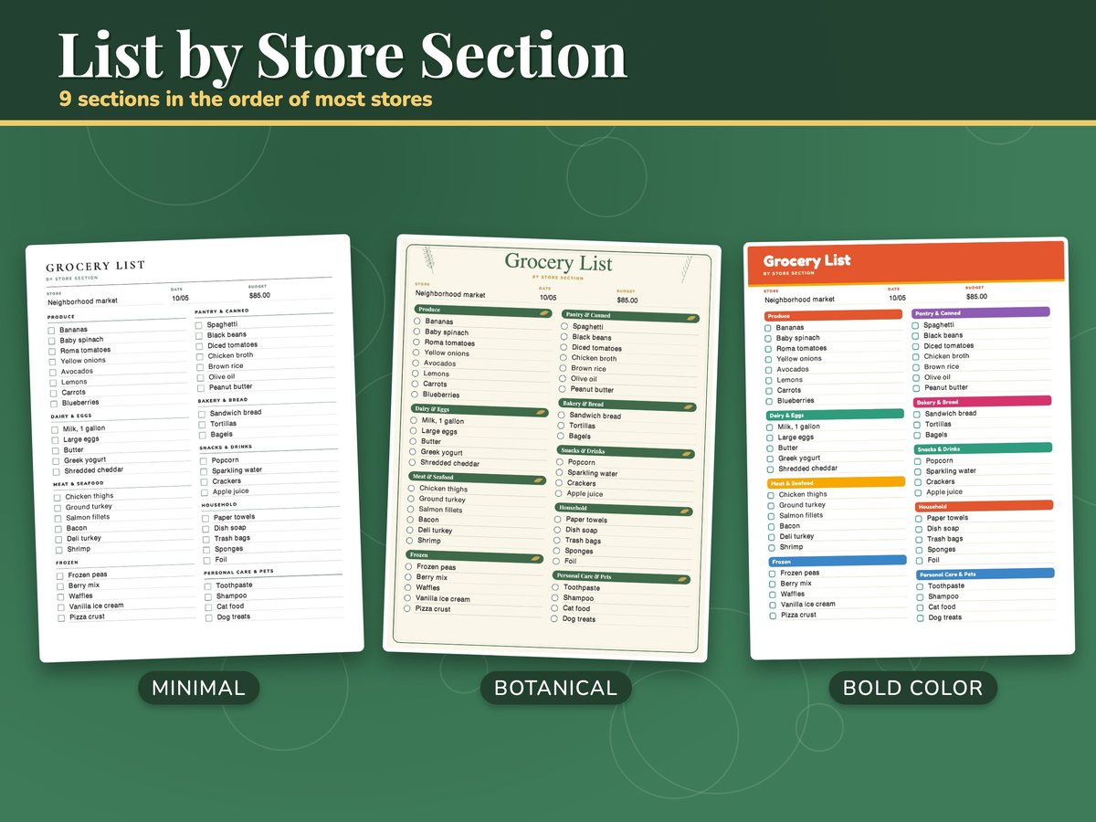Grocery List Printable Pack: Fillable PDF by Store Section, image 3