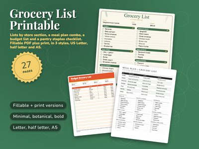 Grocery List Printable Pack: Fillable PDF by Store Section